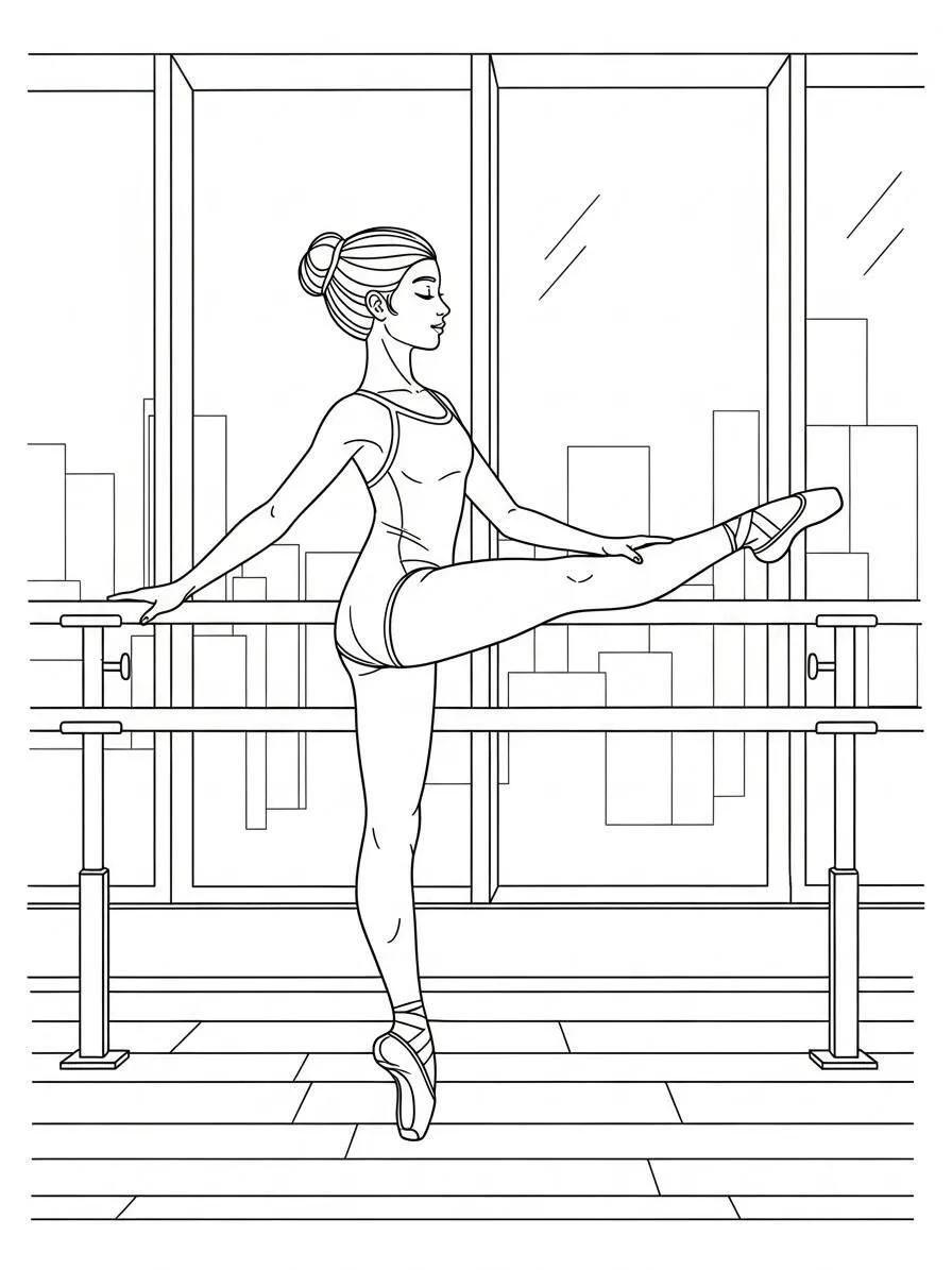 Bailarina de ballet en la barra para colorear