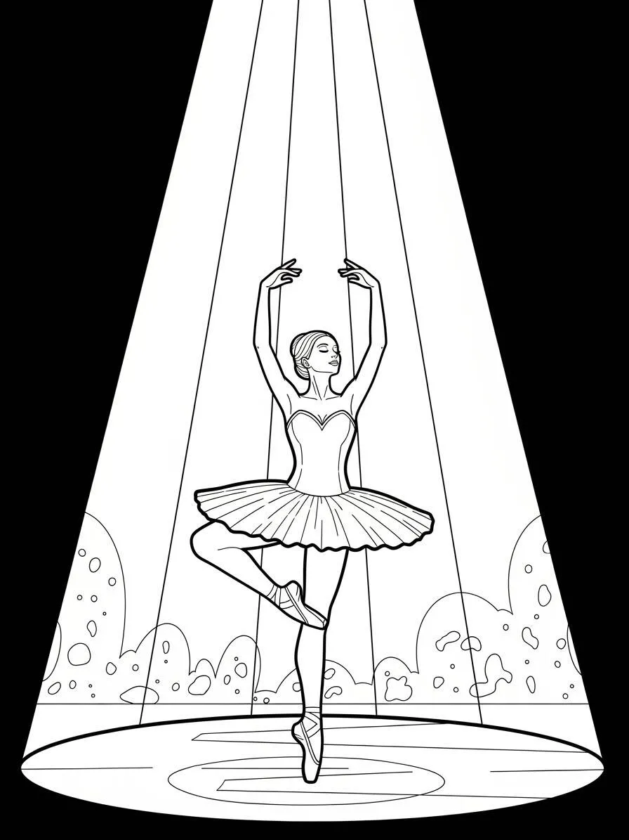 Bailarina de ballet en Spotlight Dibujo para colorear