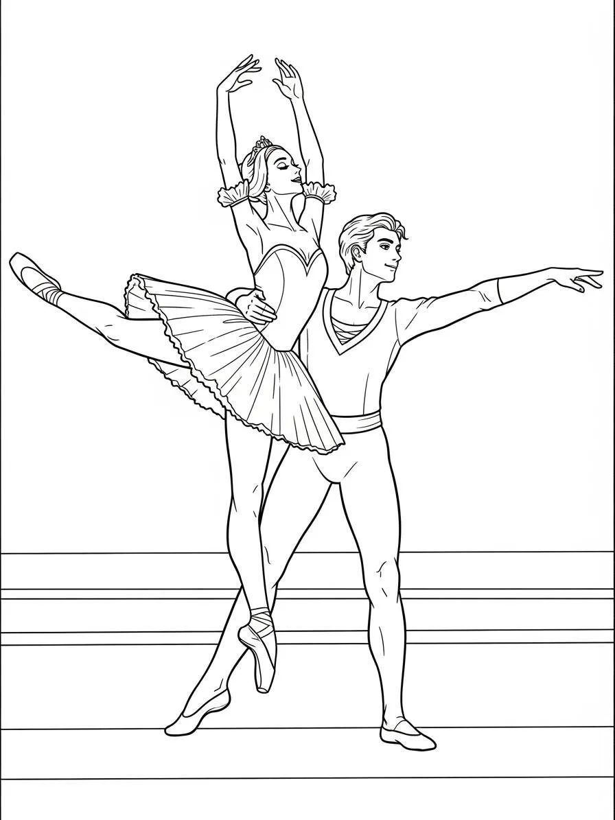 Dibujo para colorear de bailarina y bailarina de ballet