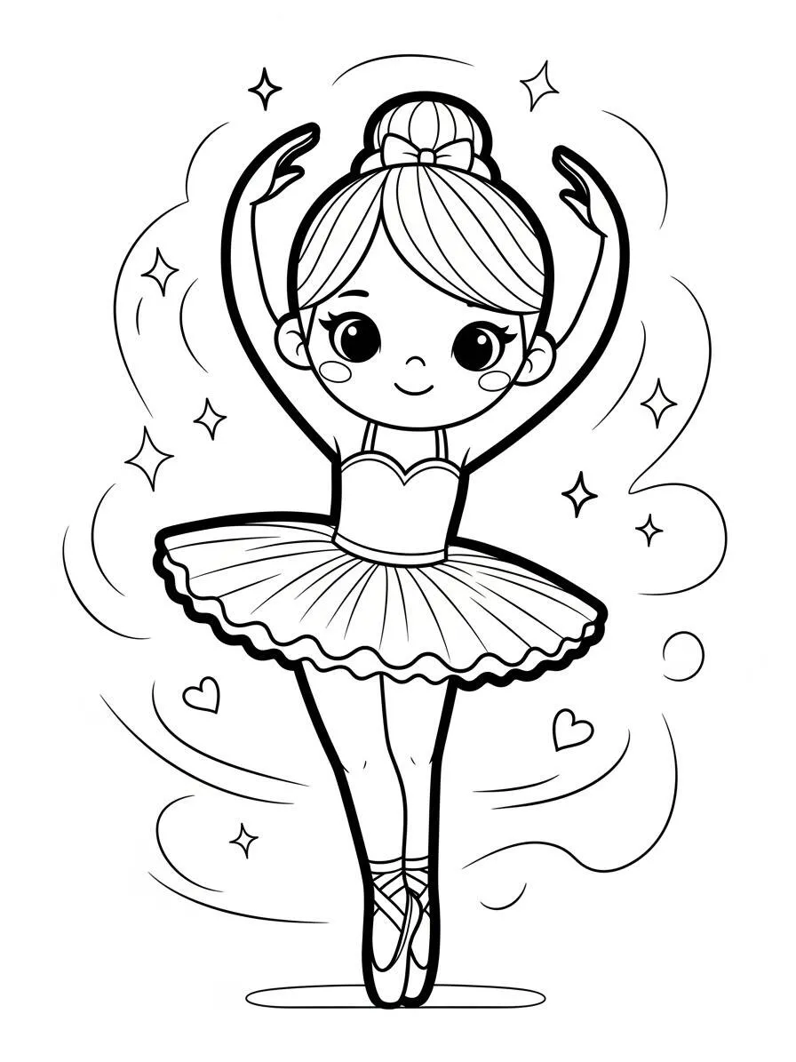 Dibujo para colorear de elegante bailarina de ballet en posición de danza