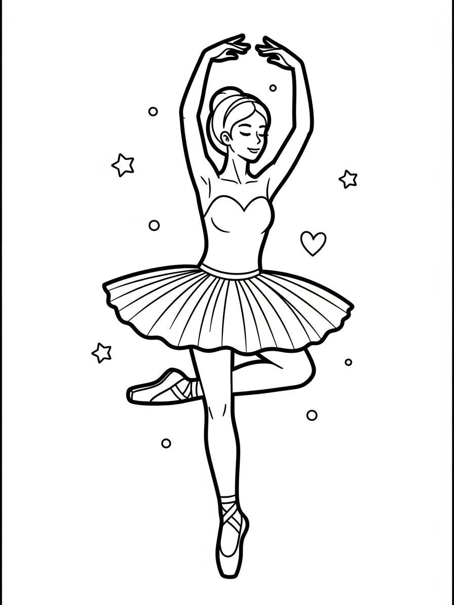 Dibujo para colorear de bailarina de ballet en posición de equilibrio