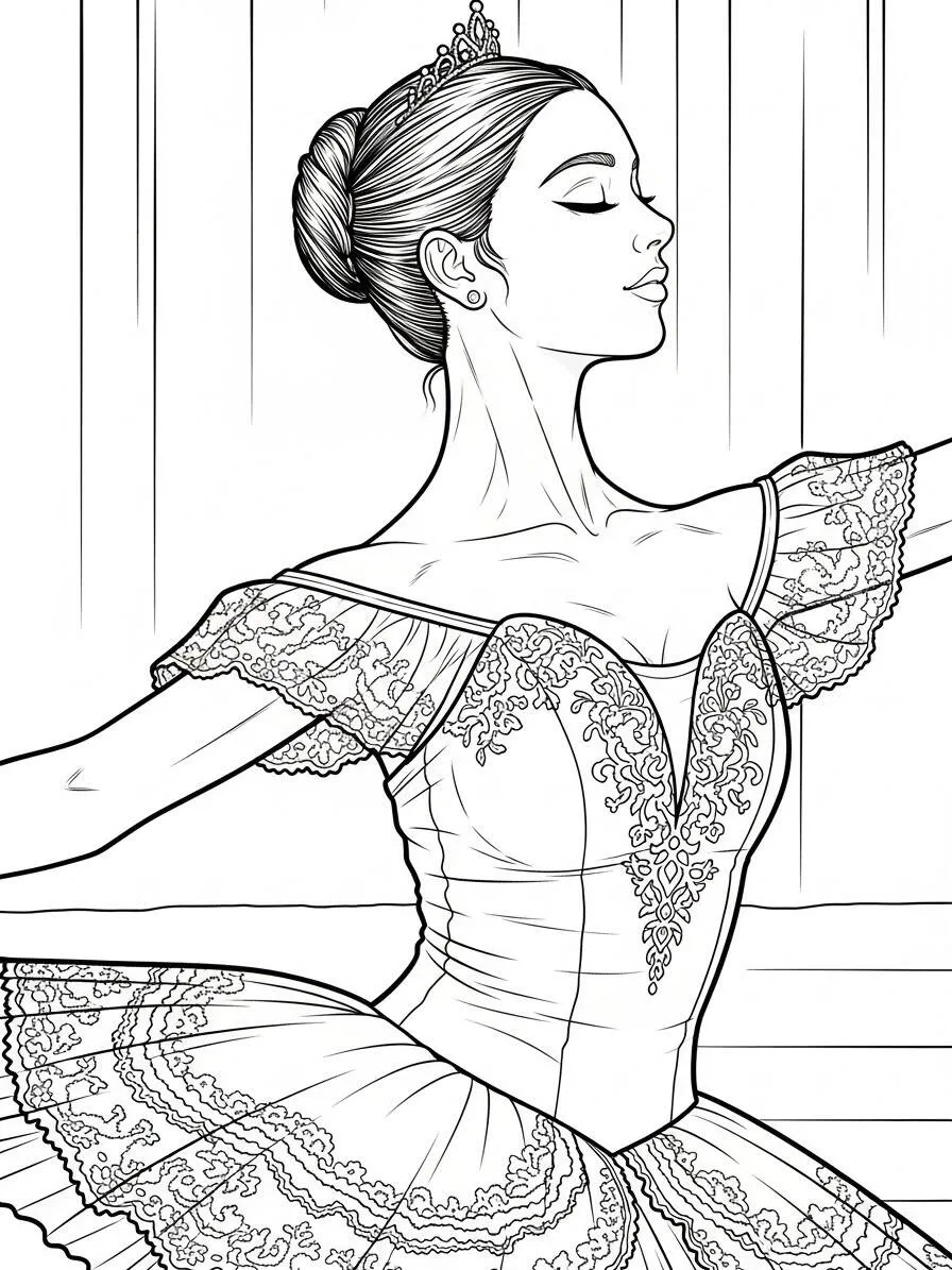 Elegante bailarina de ballet con tutú para colorear