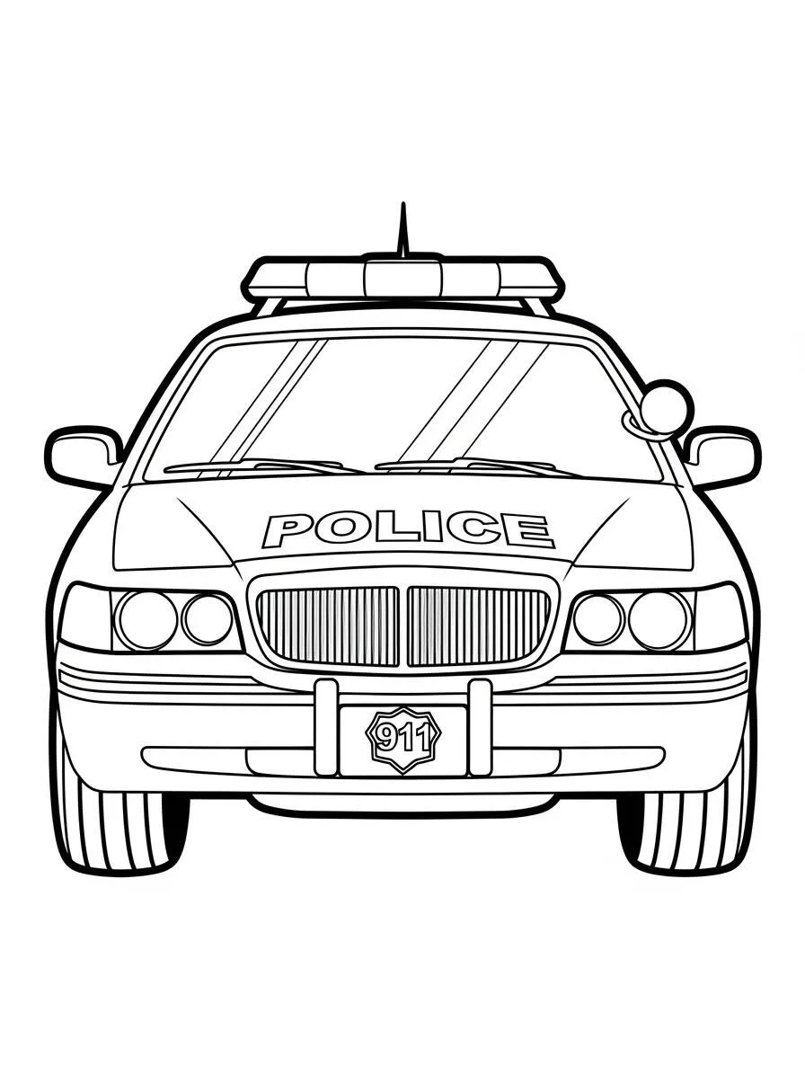 Pagina da colorare di auto della polizia con luci lampeggianti