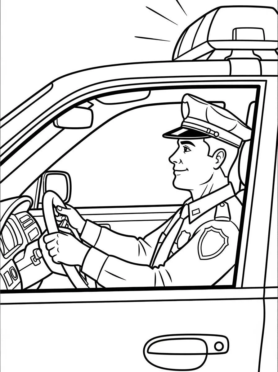 entrenador de policia con policía al volante para colorear