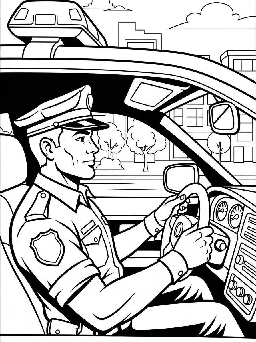 entrenador de policia con policía al volante para colorear