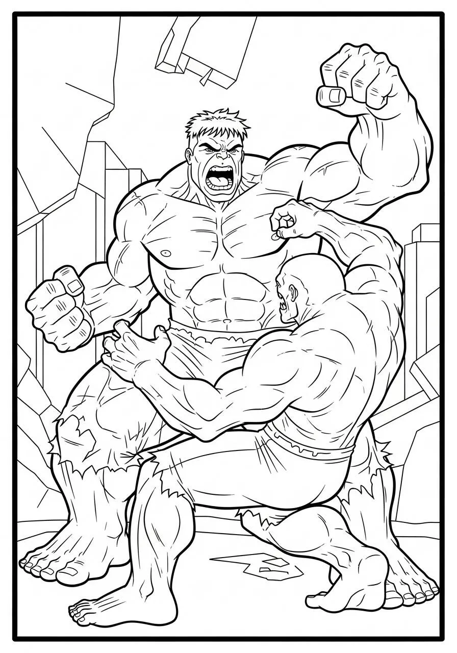 Desenho do Hulk em Luta com o Abominável para Colorir
