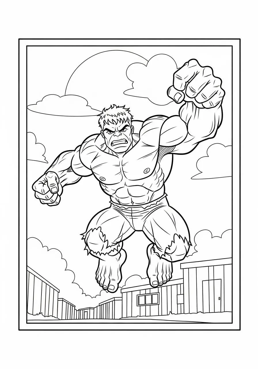 Desenho de Hulk a Saltar Furioso para Colorir