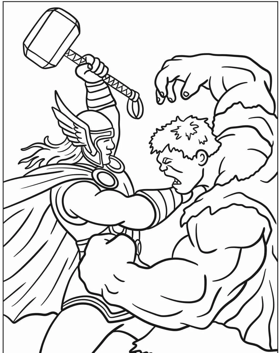 Desenho de Hulk e Thor em Batalha Épica para Colorir