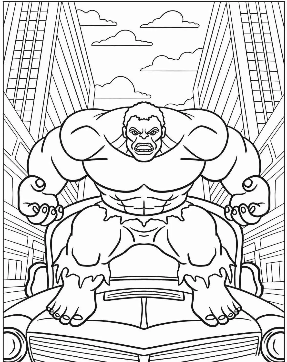 Desenho do Hulk Furioso em Cima de um Carro para Colorir