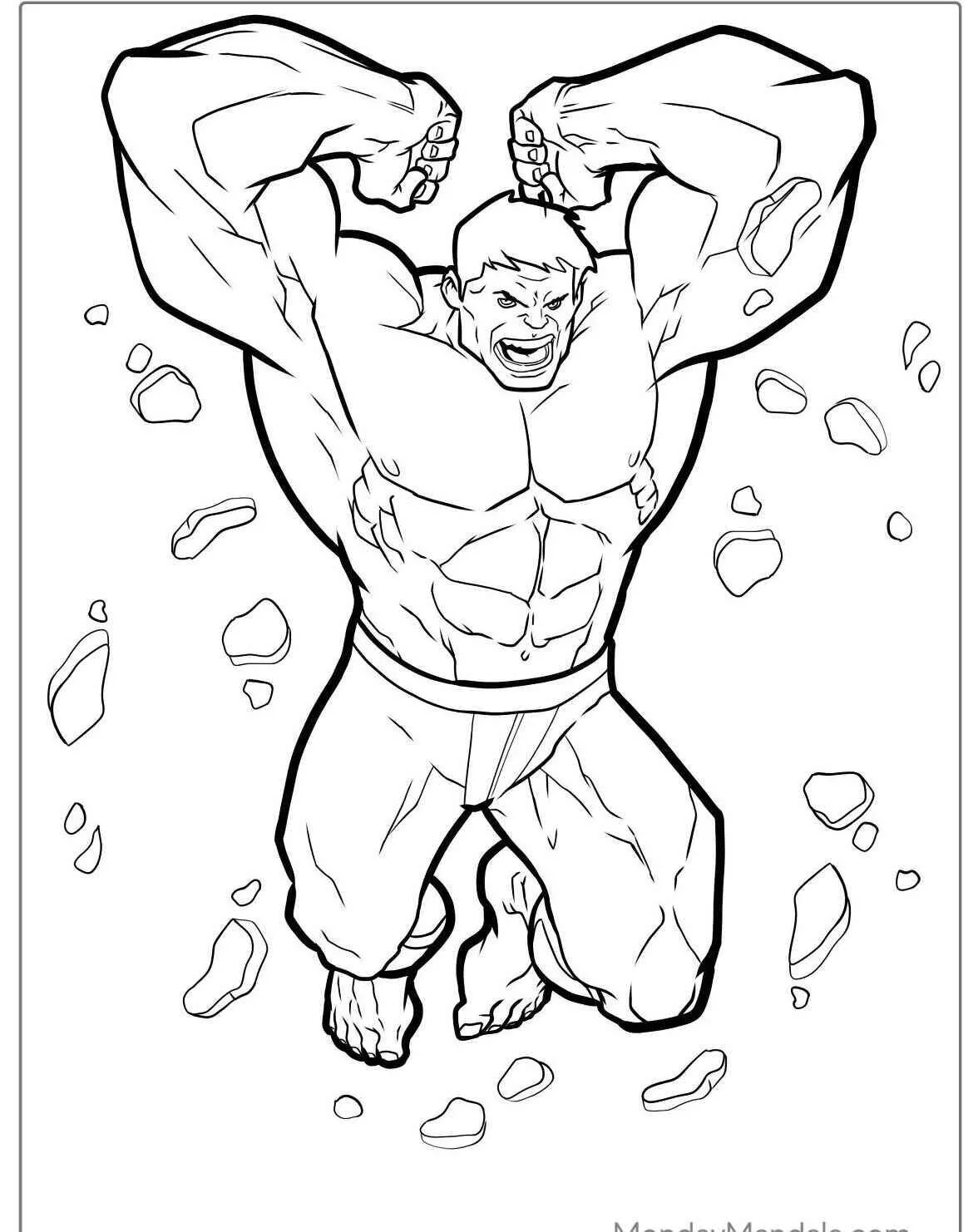 Desenho de Hulk a Quebrar Rochas para Colorir