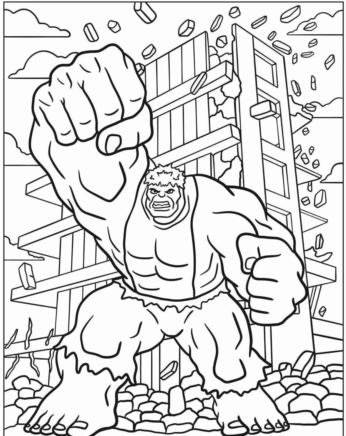 Desenho de Hulk a Quebrar Edifícios para Colorir