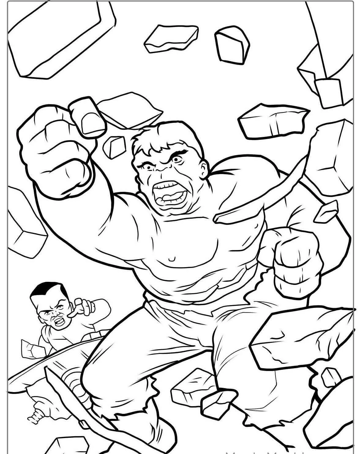 Desenho de Hulk a Quebrar Paredes para Colorir