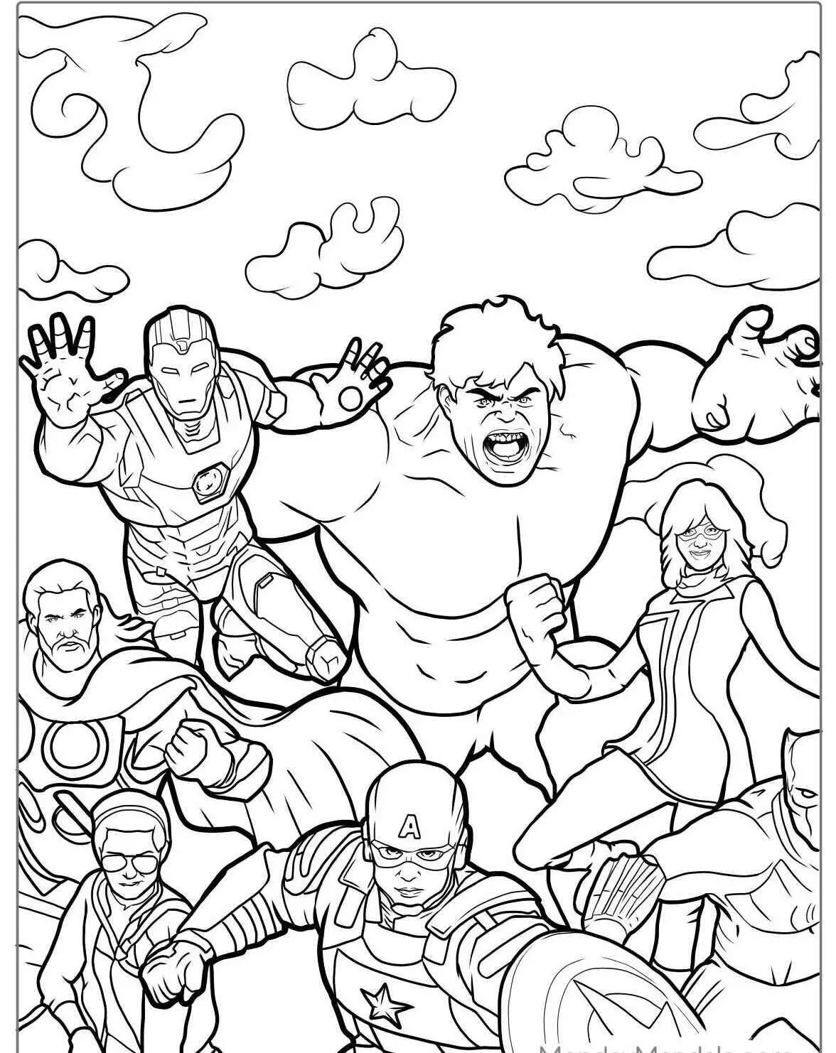 Coloriage Ponton en action avec les Avengers