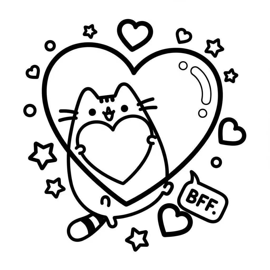 pusheen con corazón Dibujo para colorear