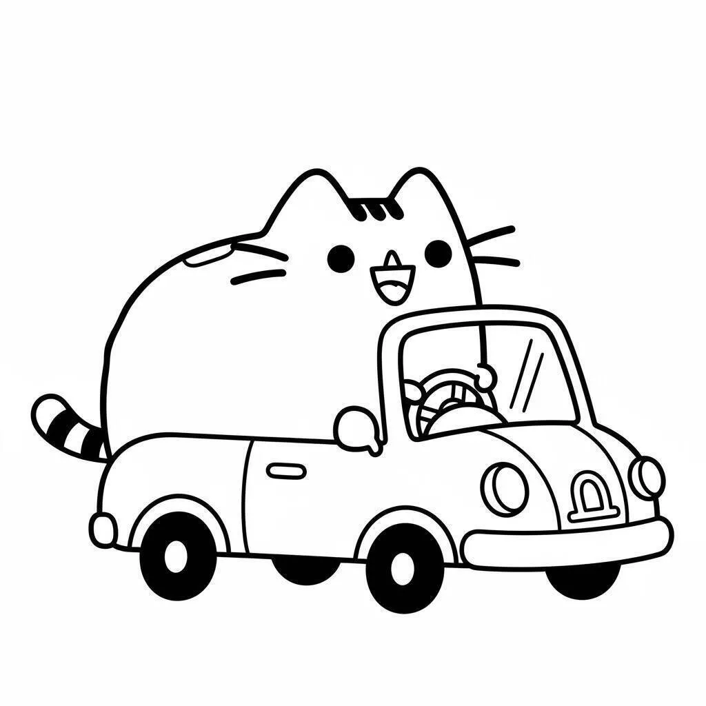 pusheen conduciendo un coche Dibujo para colorear
