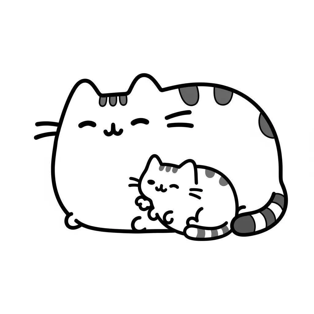 Dibujo para colorear de pusheen y su cachorro