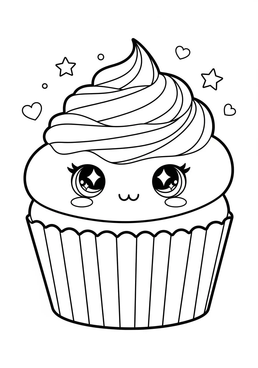 Desenho Kawaii de Cupcake Fofo para Colorir