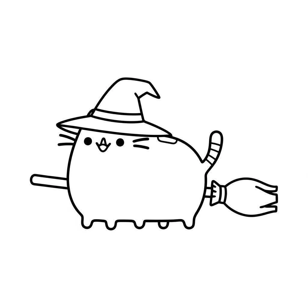 Bruja pusheen Página Para Colorear