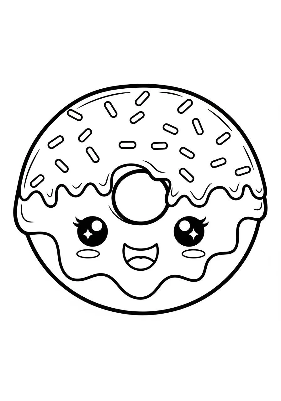 Desenho Kawaii de Donut Fofo para Colorir