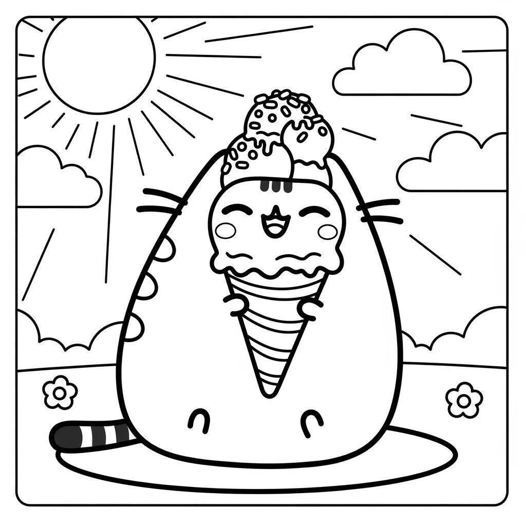 Desenho Kawaii de Sorvete Fofo para Colorir