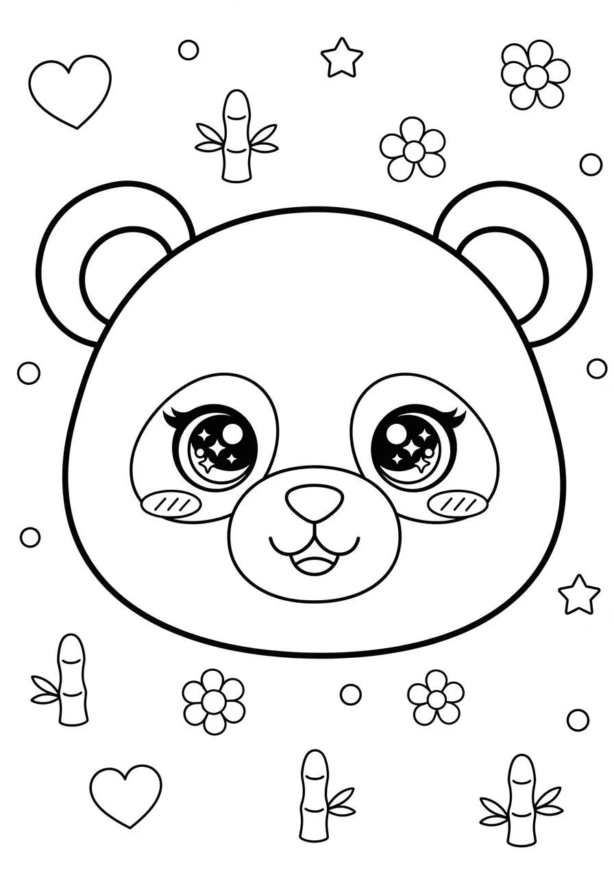 Desenho Kawaii de Cabeça de Ursinho Panda Fofo para Colorir