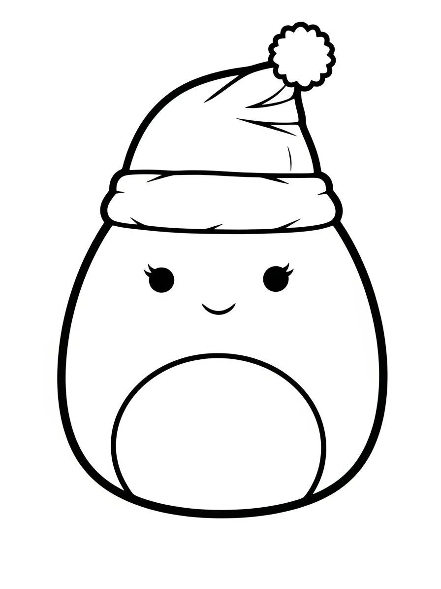 Desenho de Squishmallow Ovo com Chapéu de Natal para Colorir