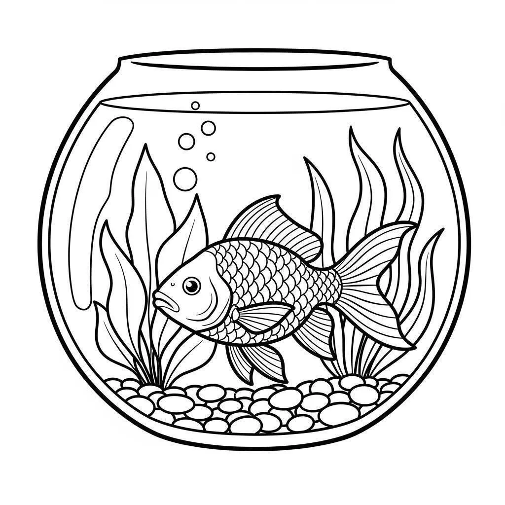 Dibujo para colorear de peces de colores en el acuario