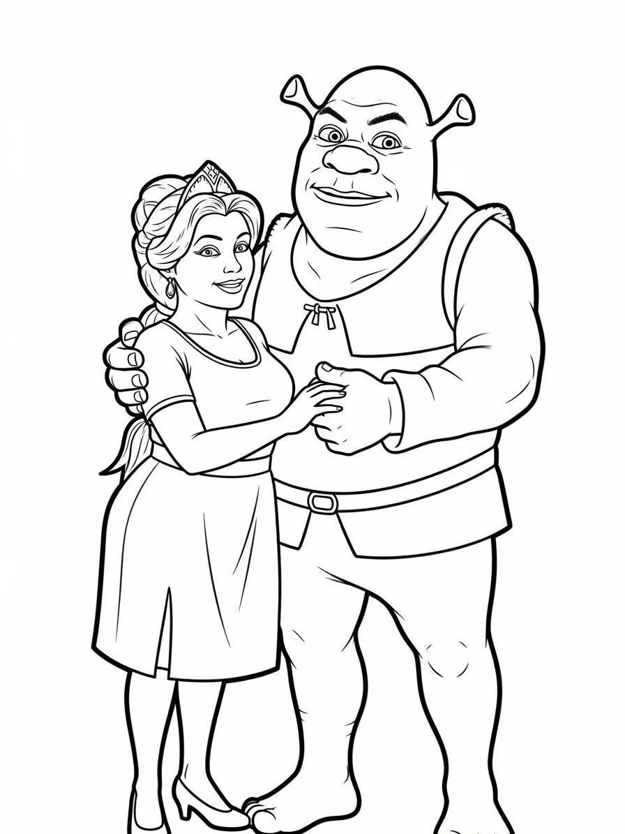 shrek con Fiona Dibujo para colorear