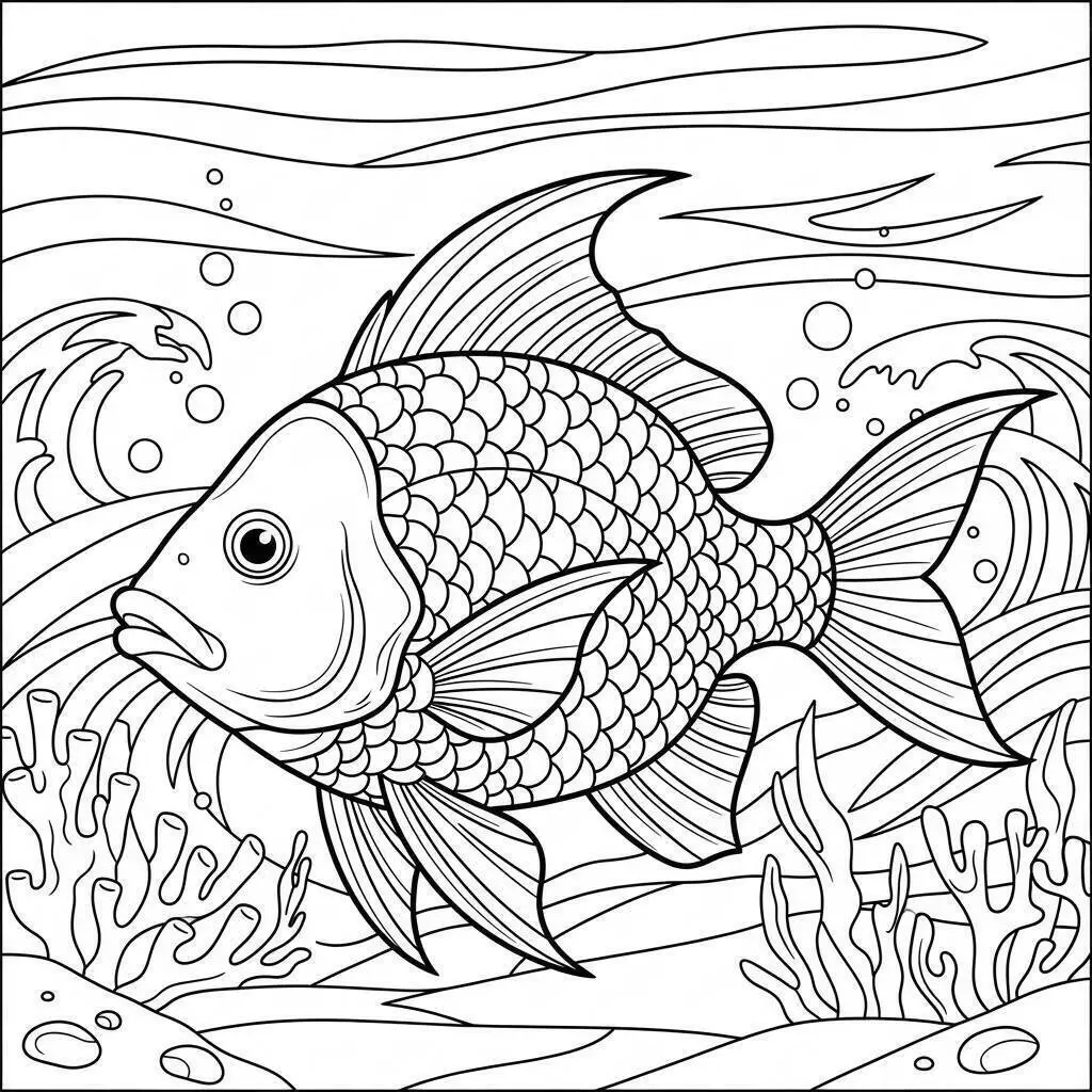 Peces De Colores Nadando Entre Corales Dibujo para colorear