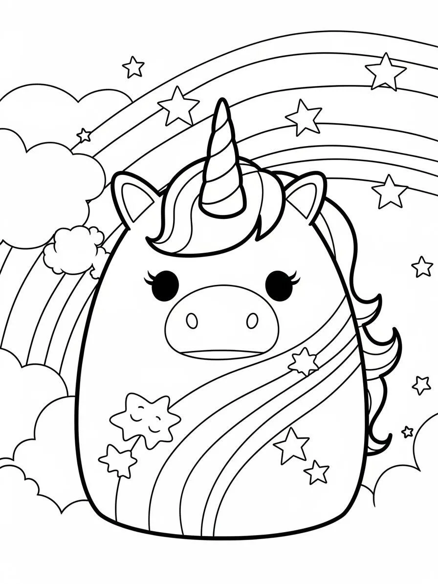 Desenho de Squishmallow Unicórnio Brilhante para Colorir