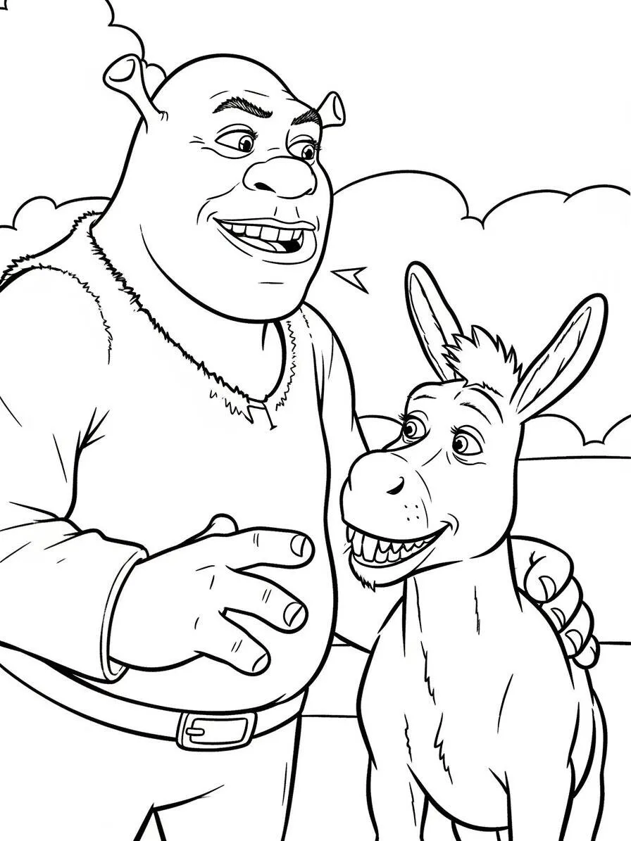 shrek con burro para colorear