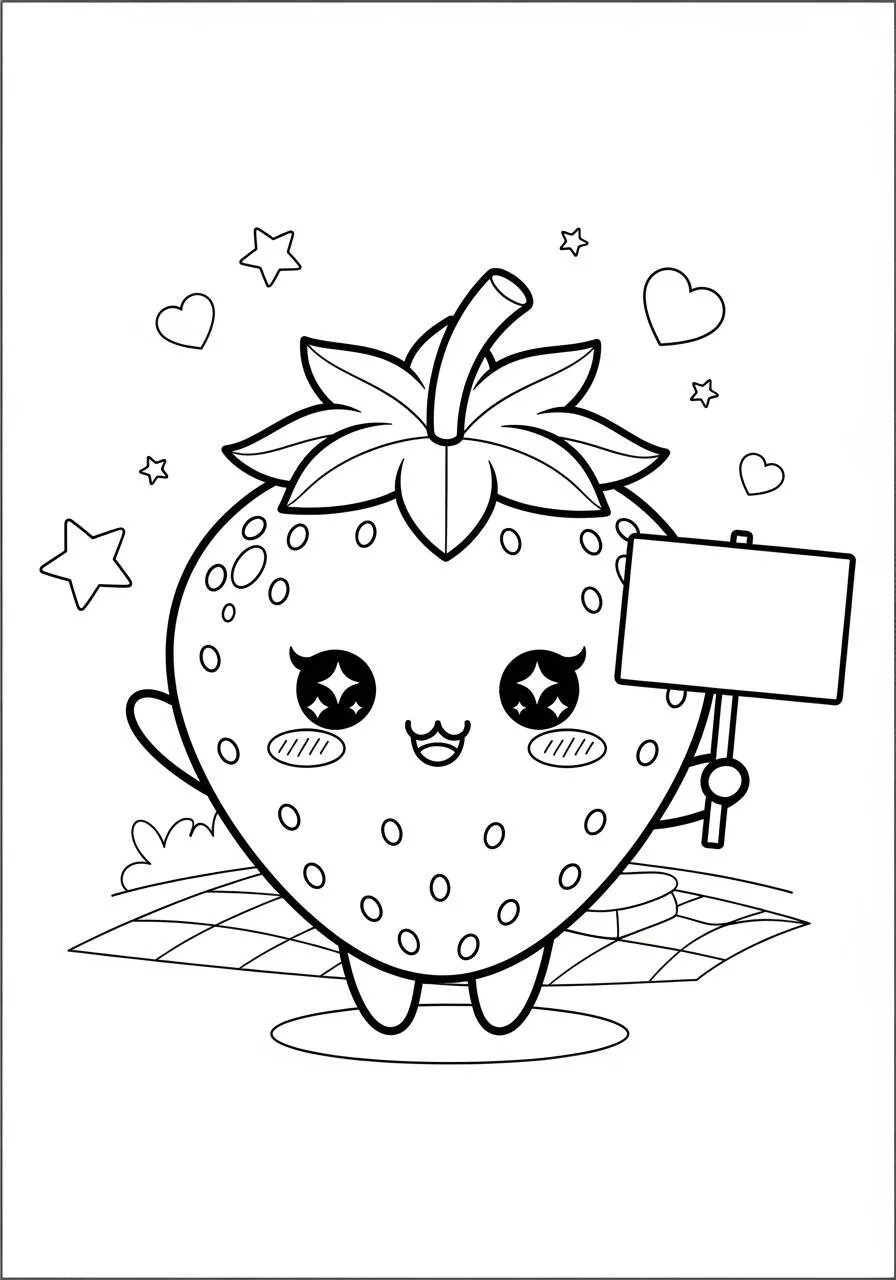 Desenho Kawaii de Morango Sorridente para Colorir