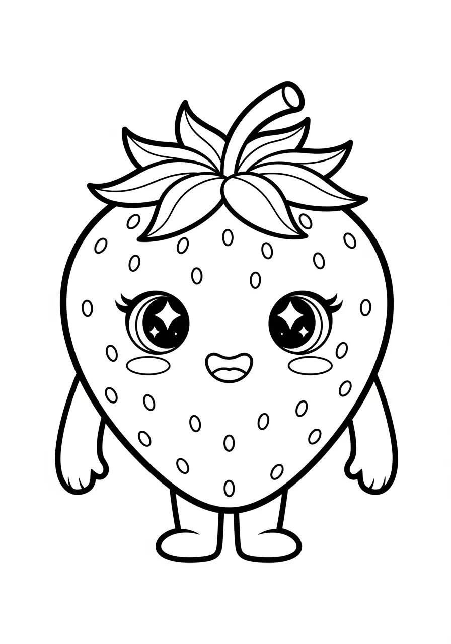 Desenho Kawaii de Morango Fofo para Colorir