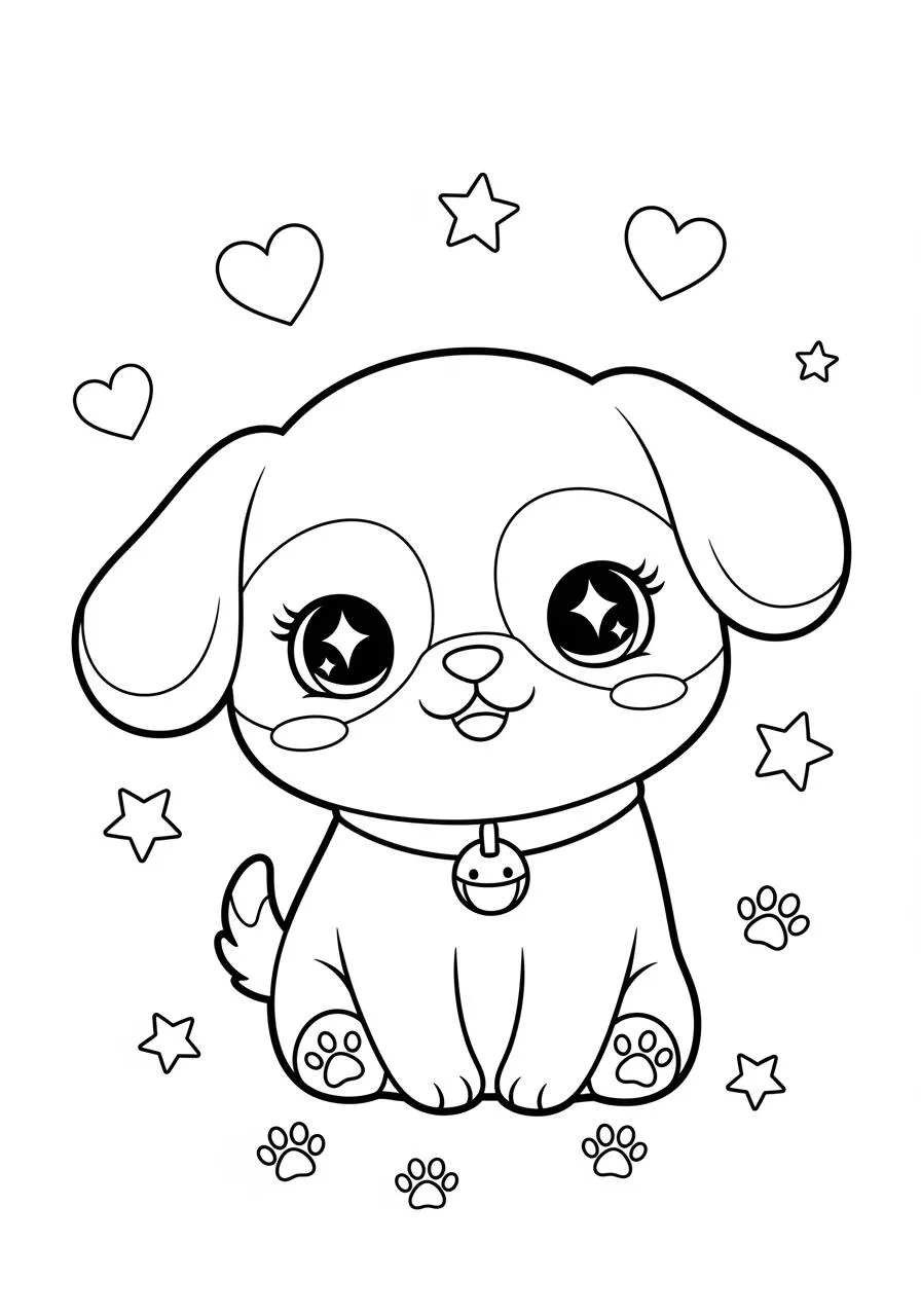 Desenho Kawaii de Cachorrinho Fofo para Colorir