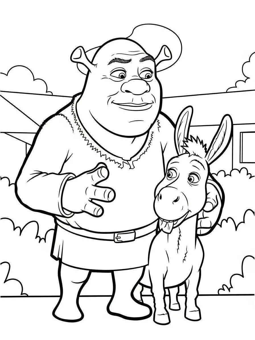 shrek con burro para colorear