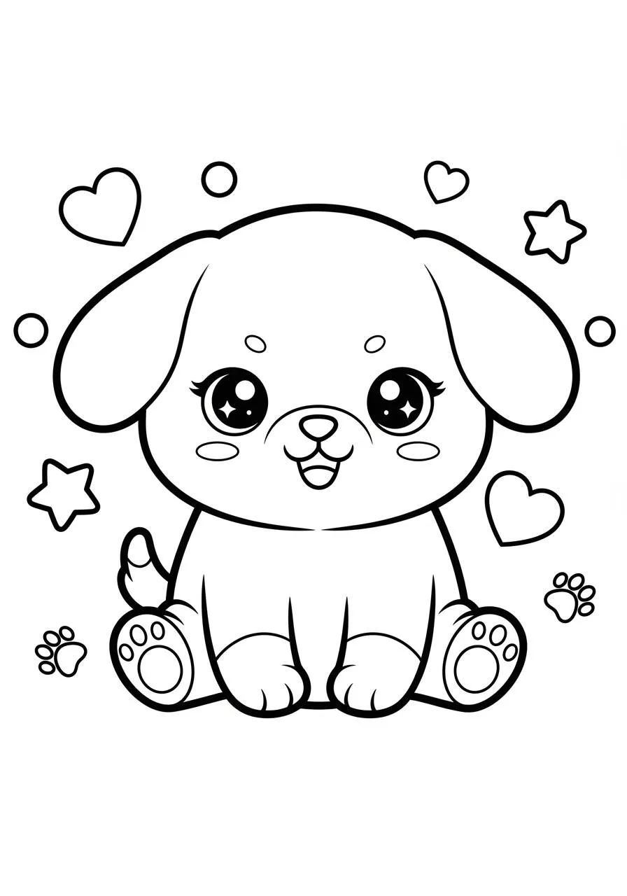 Desenho Kawaii de Cachorrinho Fofo para Colorir