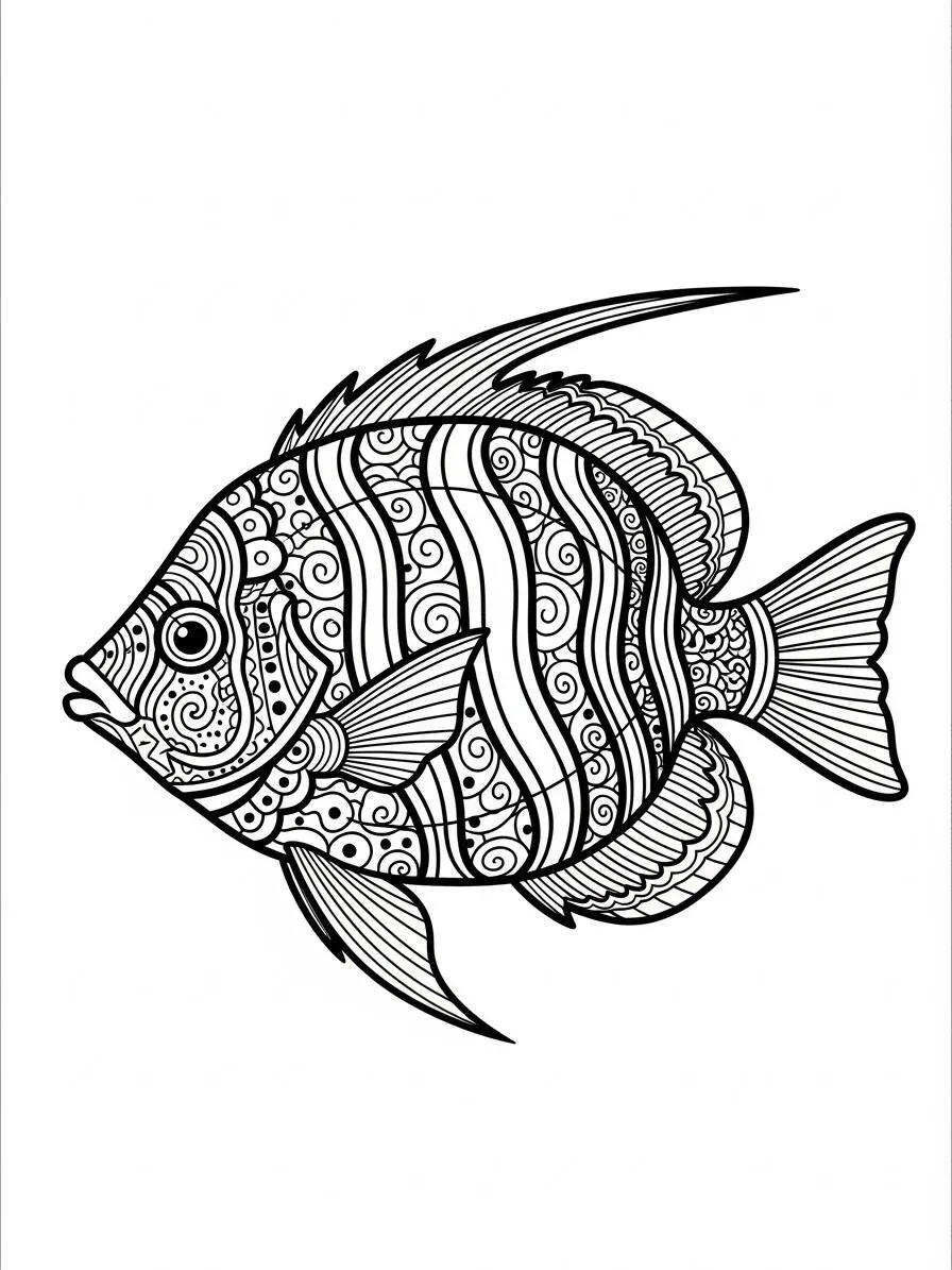 Dibujo de peces de colores con patrones para colorear