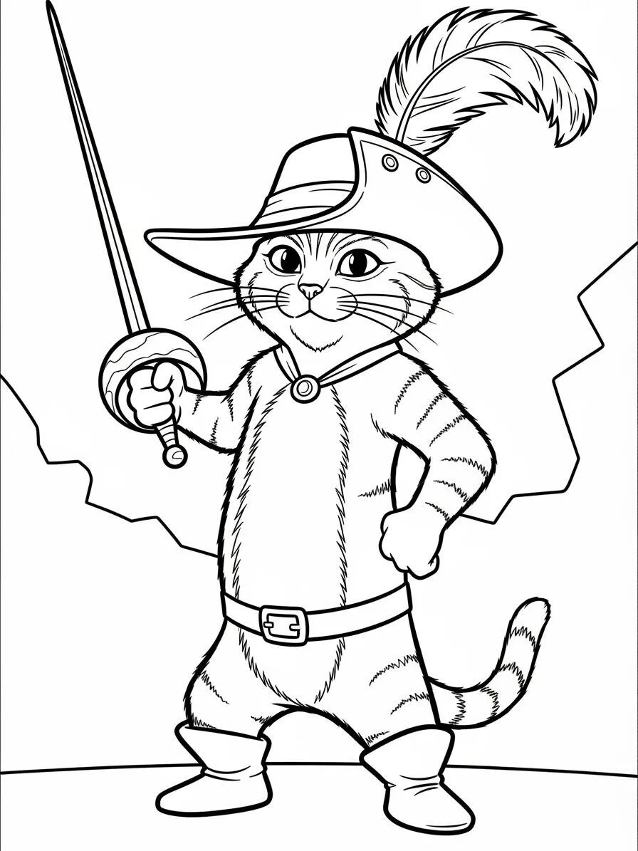 El Gato con Botas Página para colorear