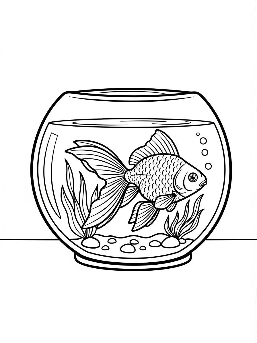 Dibujo para colorear de peces de colores en el acuario