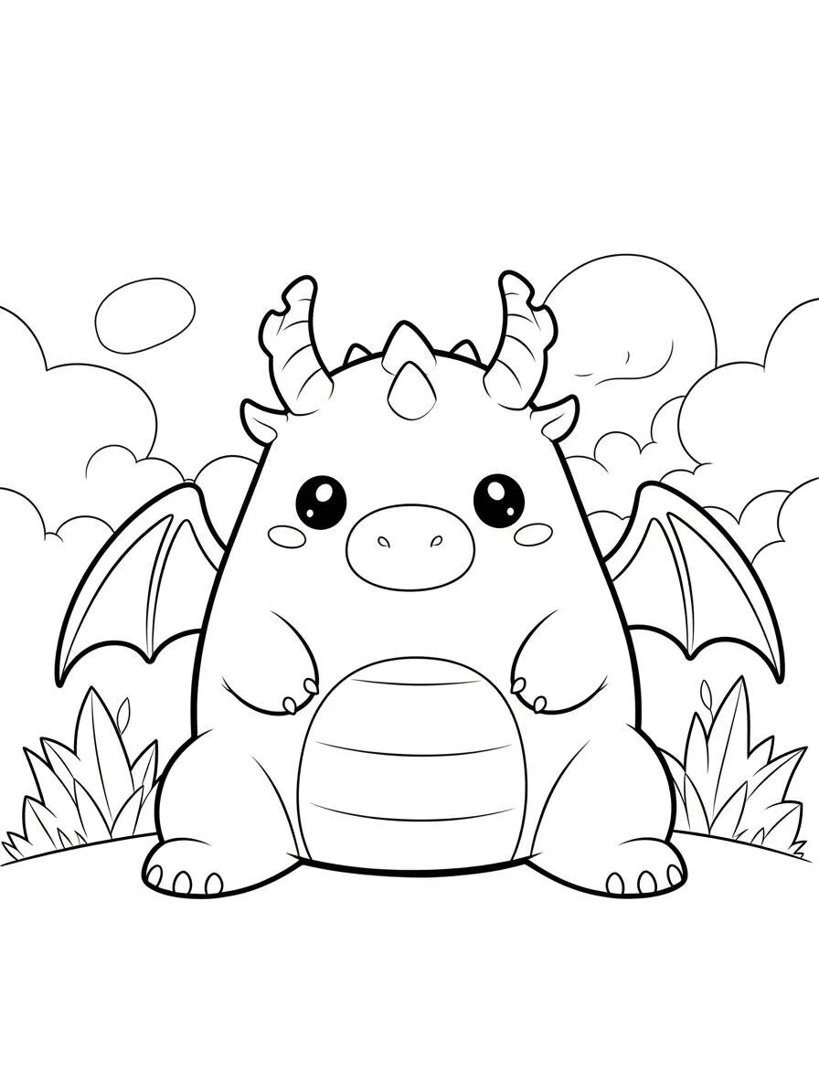 Desenho de Squishmallow Dragão Fofo para Colorir