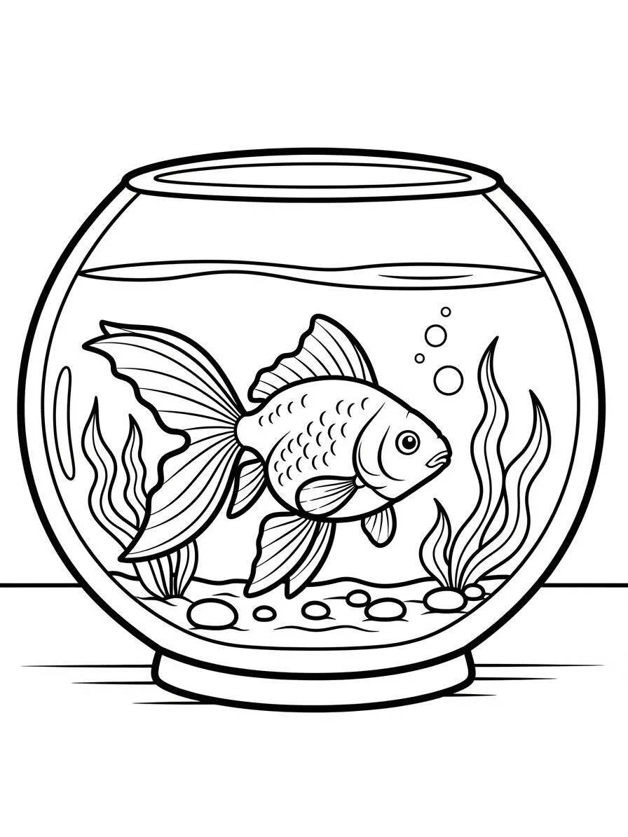 Dibujo para colorear de peces de colores en el acuario