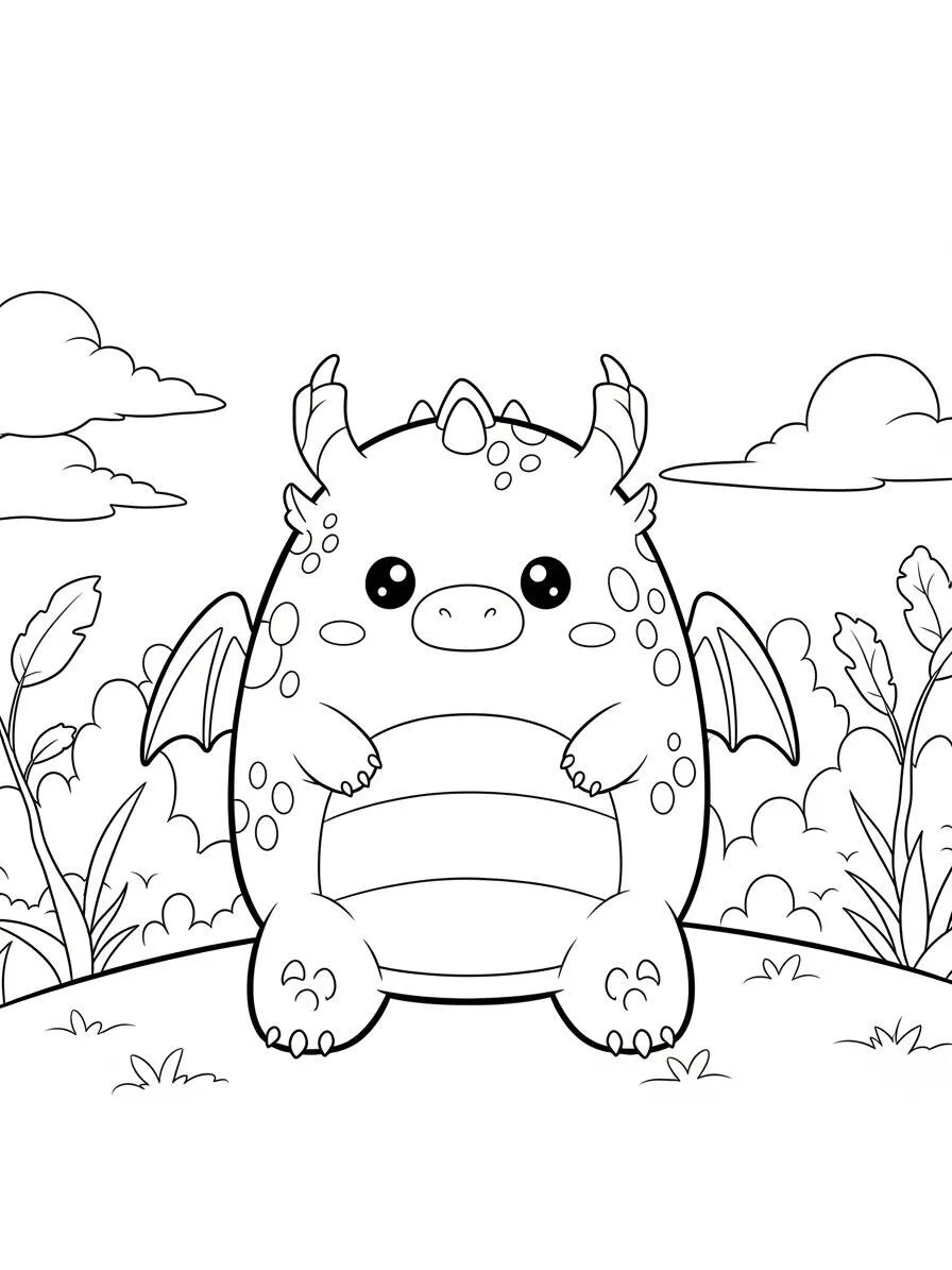 Desenho de Squishmallow Dragão Fofo para Colorir