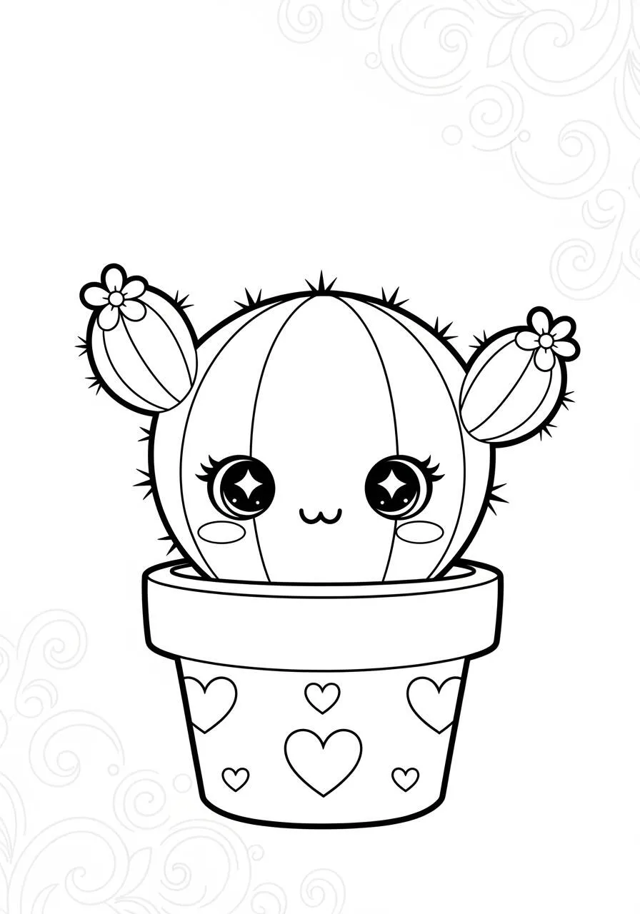Desenho Kawaii de Cacto Fofo em Vaso para Colorir
