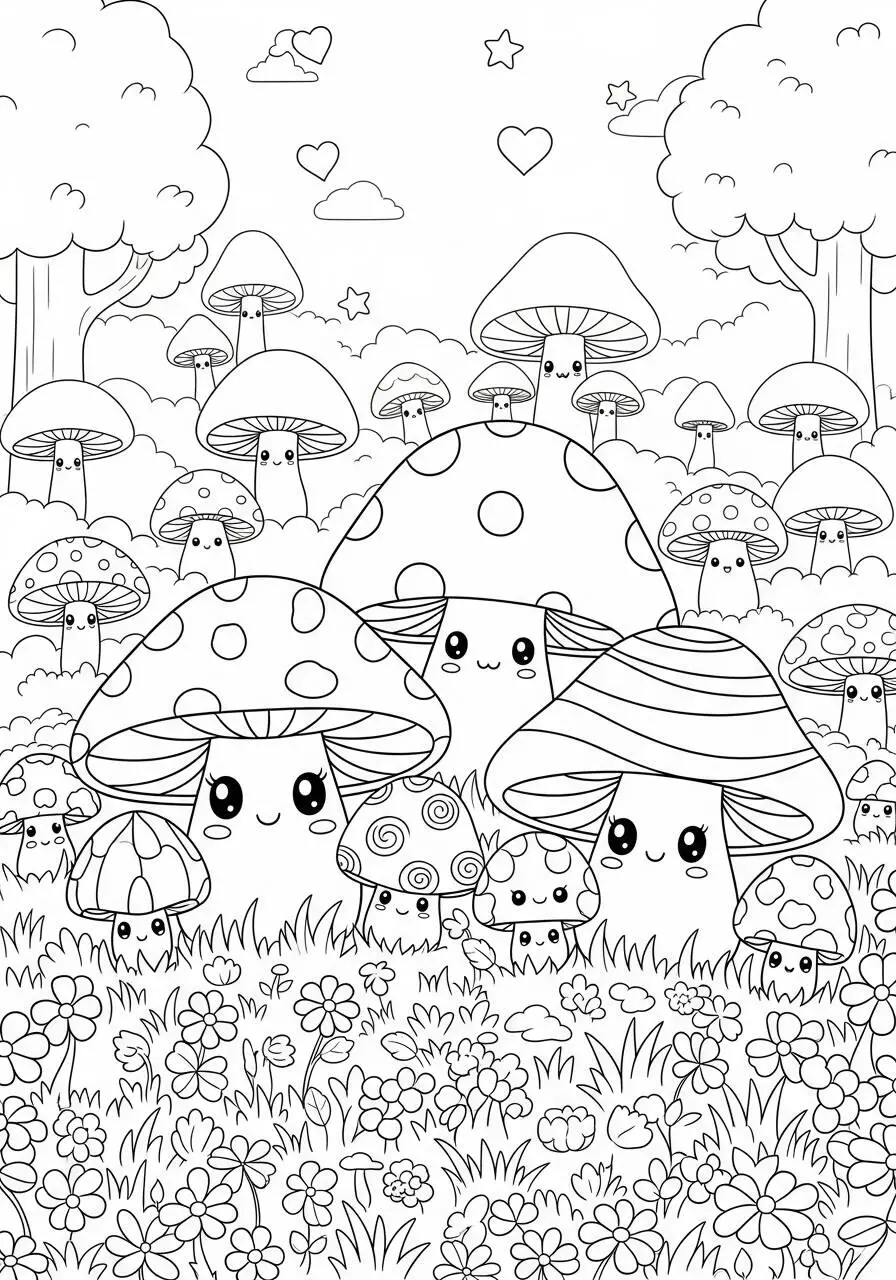 Kawaii Happy Mushrooms Malseite