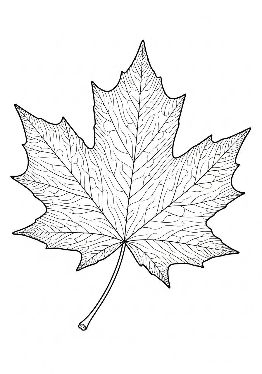Autumn Coloring Page with Tree Leaf