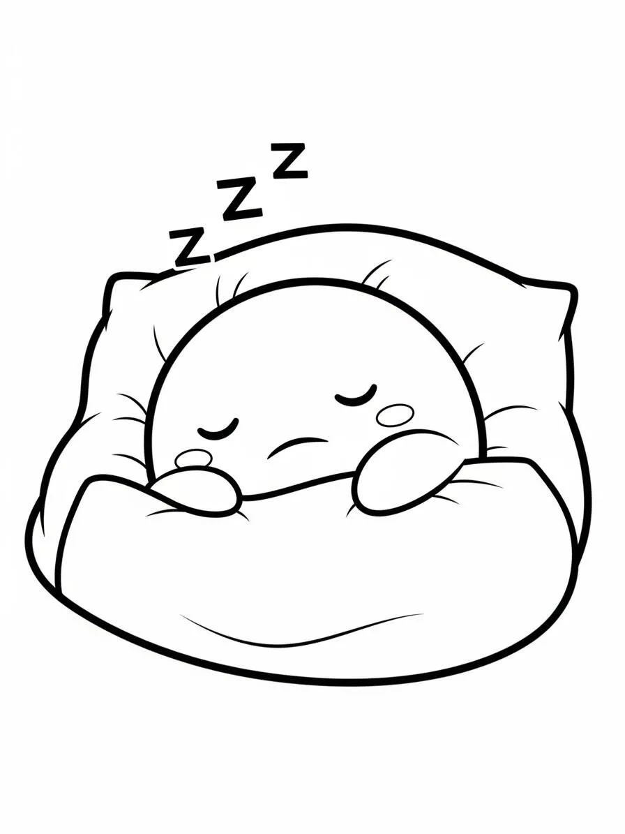 Desenho de Squishmallow Dorminhoco em Cama para Colorir