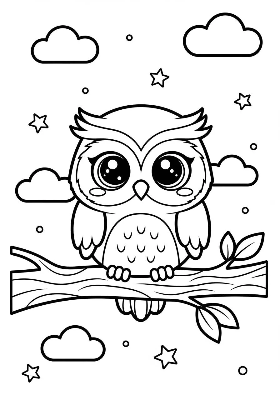 Desenho Kawaii de Coruja Fofa para Colorir