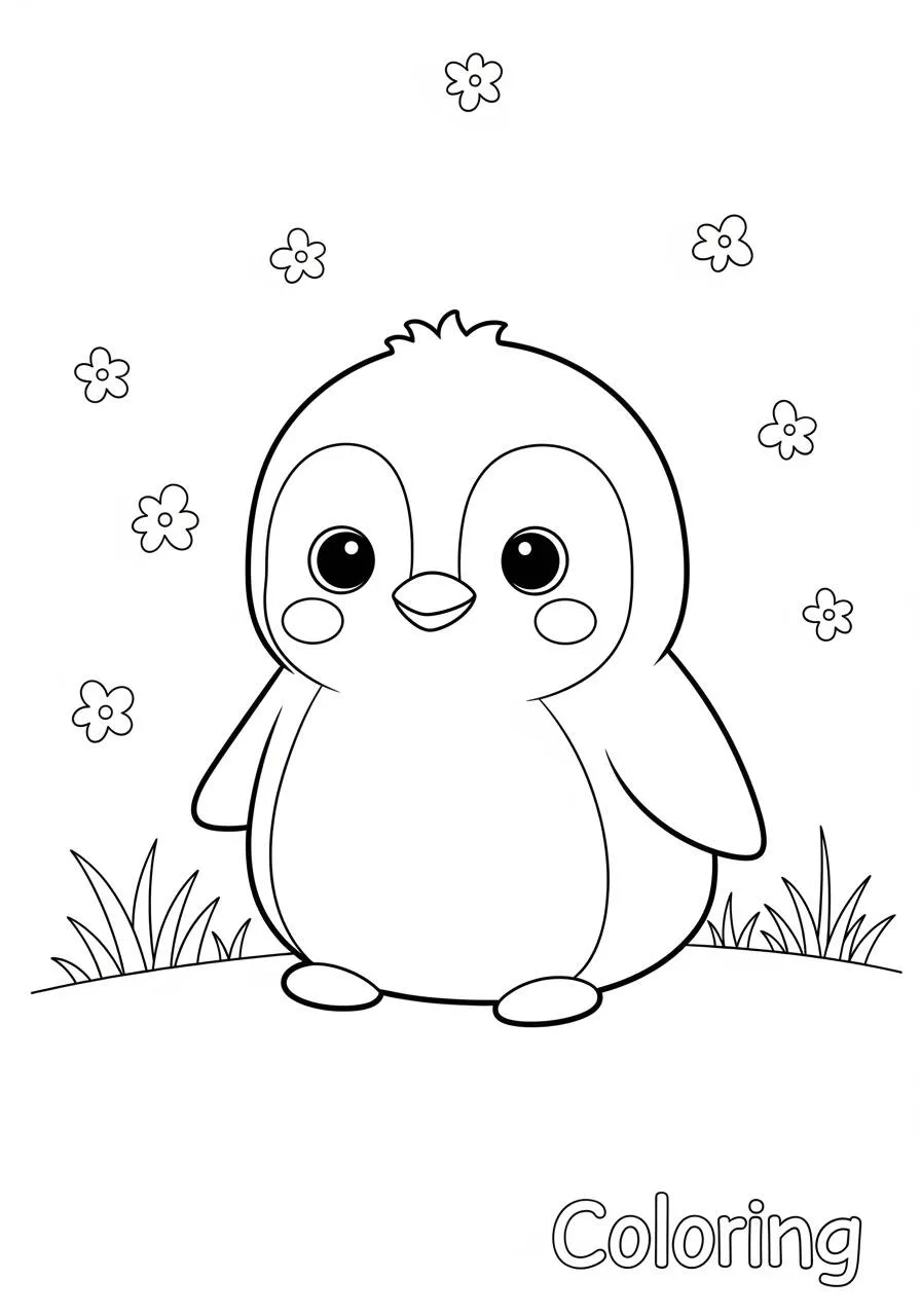 Desenho Kawaii de Pinguim Fofo para Colorir