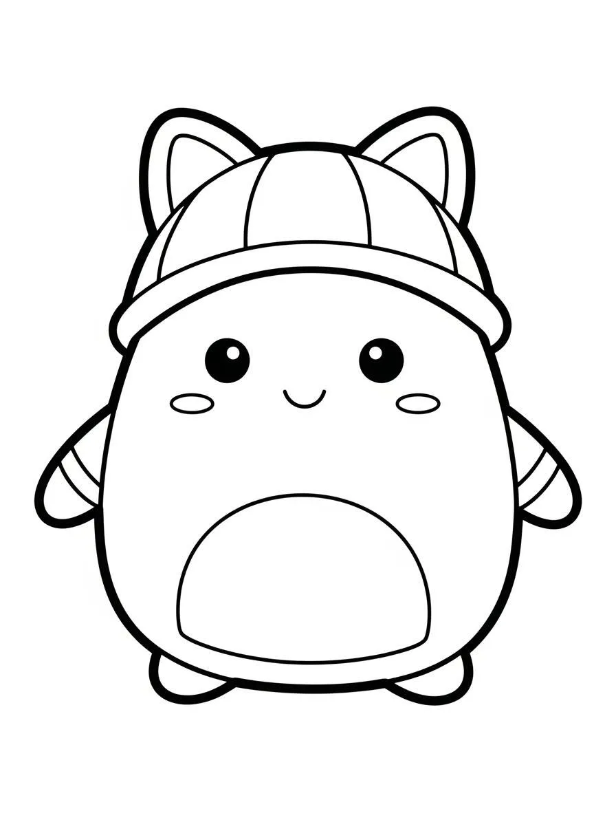 Desenho de Squishmallow Gato com Touca para Colorir