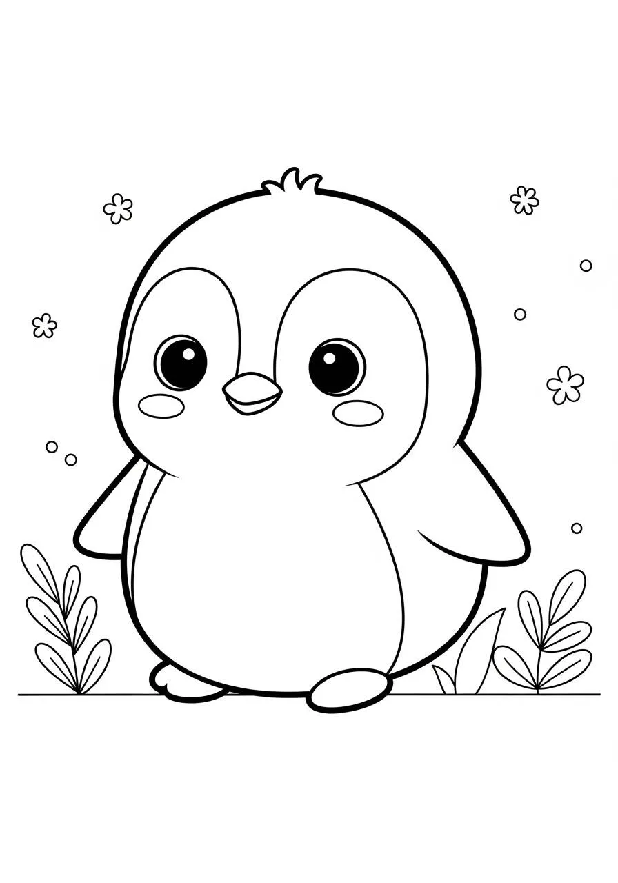 Desenho Kawaii de Pinguim Fofo para Colorir